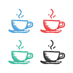 Tea cup icon, Coffee cup icon, cup of warm coffee logo, coffee vector icons in multiple colors 