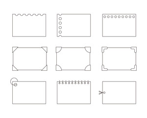 A frame set with a blank space of simple, minimal lines. Frame, notepad, tag, label shape.