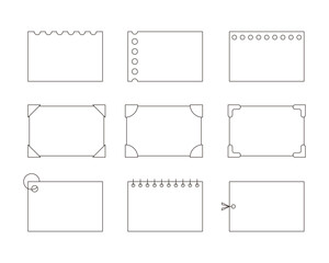 A frame set with a blank space of simple, minimal lines. Frame, notepad, tag, label shape.