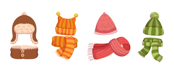 Funny Children Hats and Scarves for Cold Seasons, Warm Autumn and Winter Textile Caps for Girls or Boys with Cute Ears