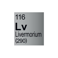 Livermorium chemical element of Mendeleev Periodic Table on grey background.