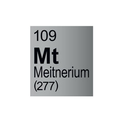 Meitnerium chemical element of Mendeleev Periodic Table on grey background.