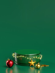 Green Podium Christmas Light Decoration New Year Product Display Template Mockup 3D Render © natanaelginting