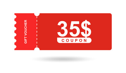 Gift voucher 35$. Coupon 35$ sale for website, internet ads, social media. Discount gift voucher, beautiful design. Big sale and super sale vector illustration