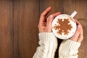 Latte coffee with a snowflake pattern