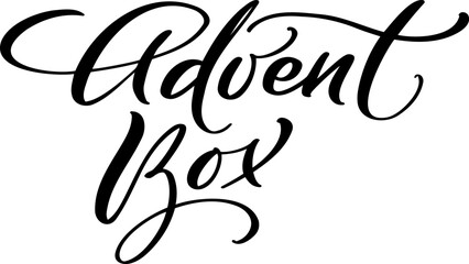 Vector handwritten calligraphic lettering text Advent Box. Design for winter holidays, Christmas advent calendar, greeting cards, poster. Religious nativity element