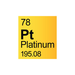 Platinum chemical element of Mendeleev Periodic Table on yellow background.