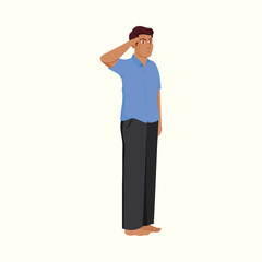 Portrait Of Indian Man Saluting In Standing Pose On White Background.
