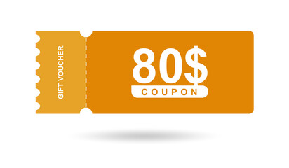 Gift voucher 80$. Coupon 80$ sale for website, internet ads, social media. Discount gift voucher, beautiful design. Big sale and super sale vector illustration