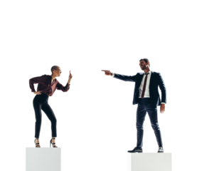 Two business rivals competing against each other on a transparent background