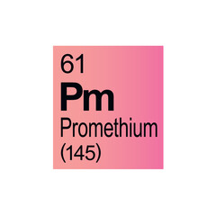 Promethium chemical element of Mendeleev Periodic Table on pink background.
