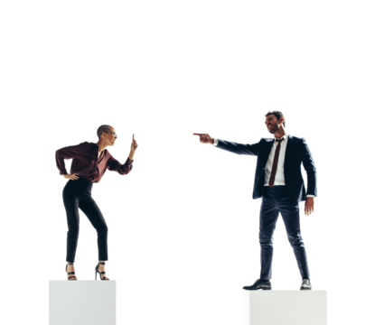 Two business rivals competing against each other on a transparent background