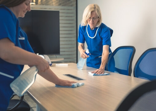 Cleaners clean an empty office space.General cleaning.Daily cleaning concept.