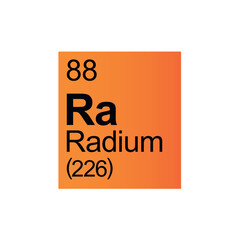 Radium chemical element of Mendeleev Periodic Table on orange background.