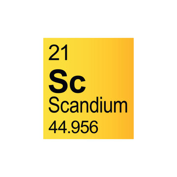 Scandium chemical element of Mendeleev Periodic Table on yellow background.