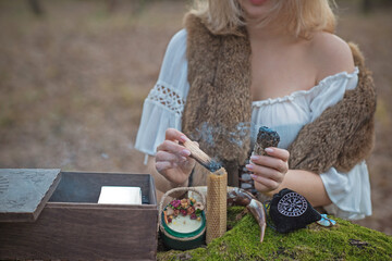 Illustration of old Scandinavian magic. Concept of Nordic world, concept of wicca, rite and other...