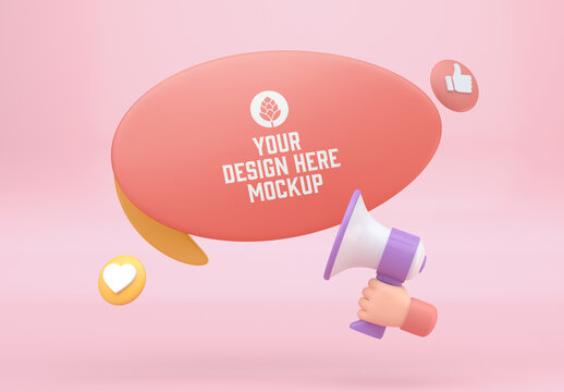 Comic Speech Bubble with Megaphone Mockup