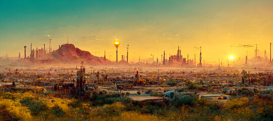 sunset over the city