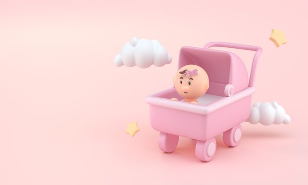 Baby in Stroller. 3D Illustration