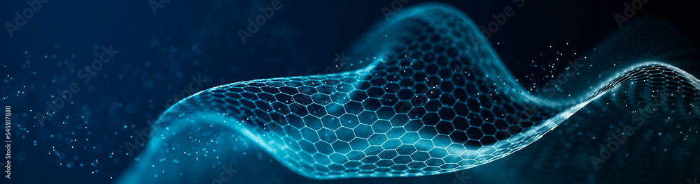 Poster abstract wave of connected hexagons. futuristic polygonal background. artificial intelligence. big d