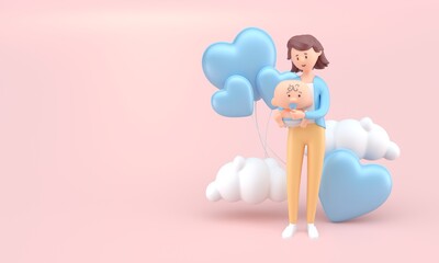Mom with her Baby. 3D Illustration