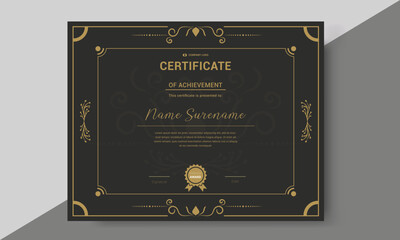 certificate template with classic frame and modern pattern, diploma, vector illustration