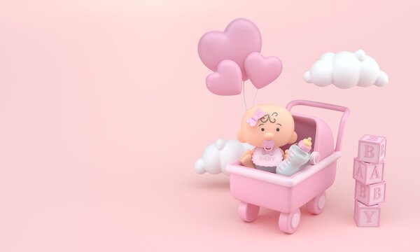 Baby in Stroller. 3D Illustration