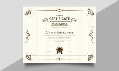Achievement certificate design with badges and seals