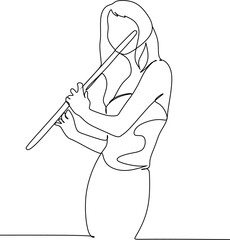 Silhouette of a beautiful woman playing the flute in continuous modern style. Aesthetic decor sketches, posters, stickers, logo. set of vector illustrations. © Yurii