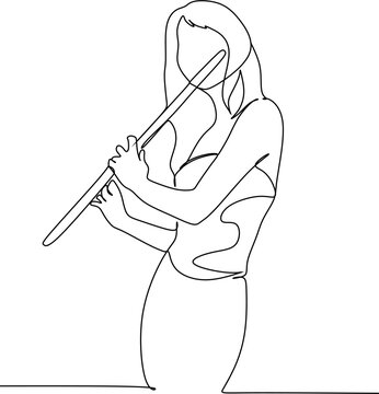 woman playing flute single line art clip art preview