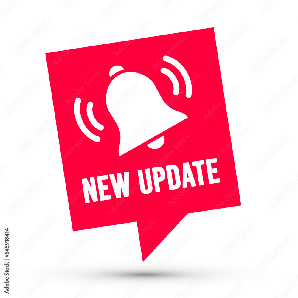 Poster speech bubble with ringbell icon and text new update