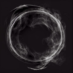 Smoke rings. Abstract realistic vape round symbol. Steam frame after cigarette, pipe or hookah smoking. Puffing, realistic fog flowing in round border - 545919224