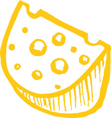 A piece of cheese in the style of doodle. Vector illustratio