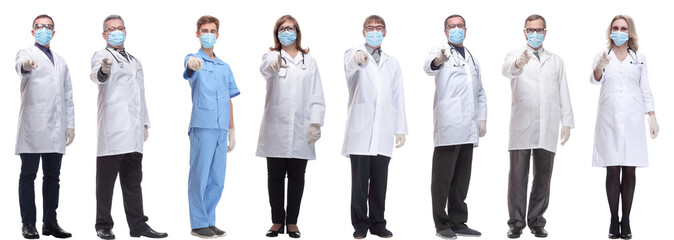 group of doctors in mask isolated on white