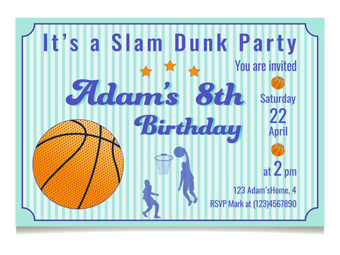 Invitation For Basketball Theme  Birthday Party Invite Template  Entrance Invitation And Admission Vector Illustration Isolated On White Background