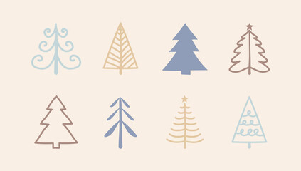 Design of Christmas icons - hand drawn trees. Vector