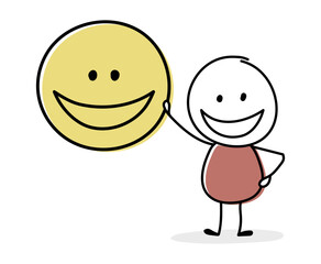 Happy stickman with emoticon symbol. Vector
