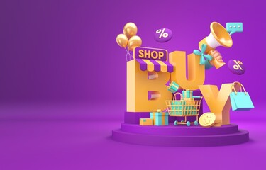 Online shopping 3D concept. 3D render