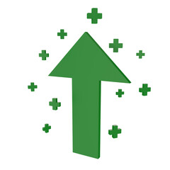 3d rendering of up arrow icon and plus symbol, the concept of progress is increasing, the stock market is rising