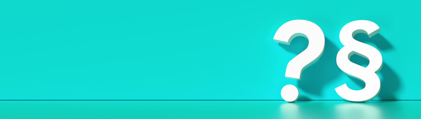 Paragraph / Section sign and Question mark standing on the floor  - Symbol of Law and Justice, with lots of copy space for your individual text