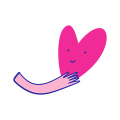 Absolute love, charity, philanthropy, compassion and kindness symbol concept. Hand-drawn doodle simple vector illustration. Hand holding heart with smiley face. Drawing isolated on white background