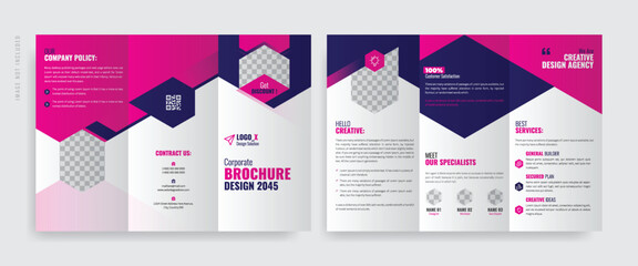 Modern Brochure Template. Business Trifold Leaflet Brochure Template Design. Tri Fold Brochure For Corporate And Marketing Agency. 3 fold, Z fold Brochure Vector Template 