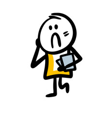 Unhappy student with sad face walking with books and hold the head in puzzlement.