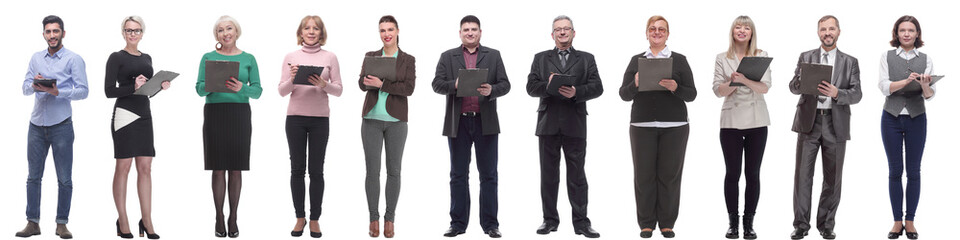 group of successful people with notepad in hands isolated