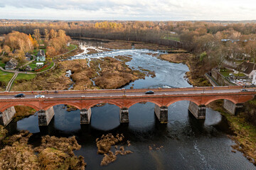 Venta Rapid waterfall, the widest waterfall in Europe and long brick bridge