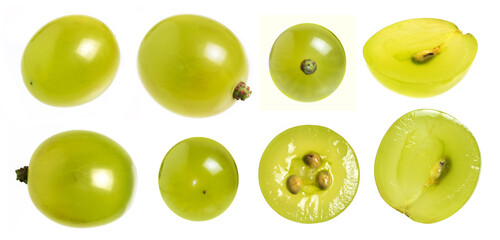 Set with fresh grapes on white background.