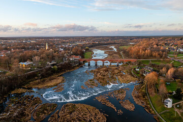 Venta Rapid waterfall, the widest waterfall in Europe and long brick bridge