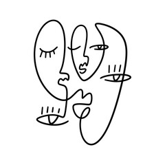 Abstract one line faces illustration in trendy minimalism style on white background. Contemporary female silhouettes.