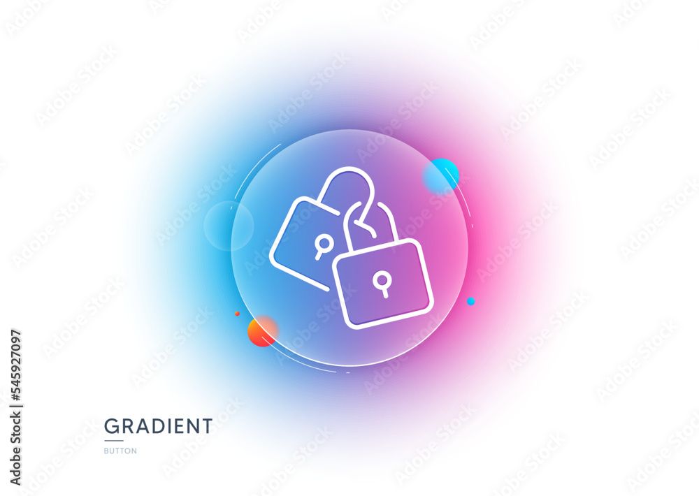 Poster lock line icon. gradient blur button with glassmorphism. wedding padlock sign. security access symbo