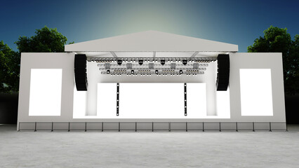 Stage rigging truss system with blank backdrop concert  performance. High resolution image. 3D Rendering.